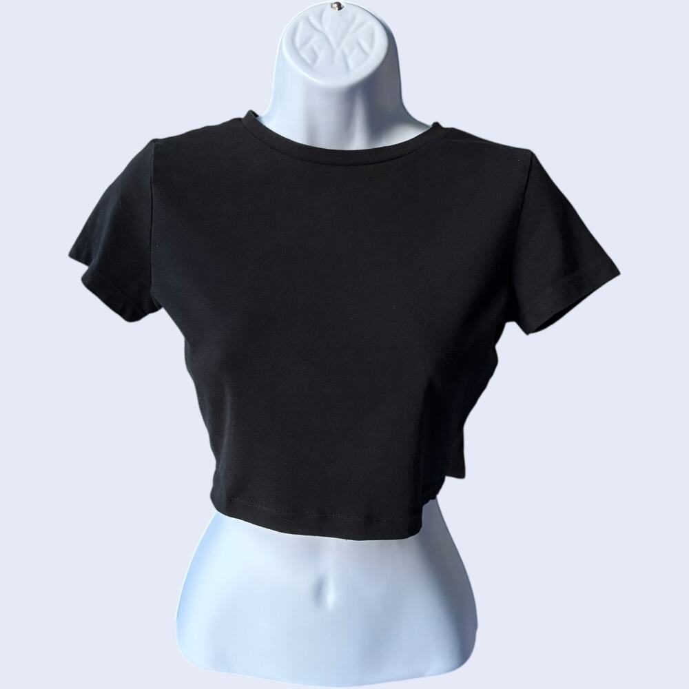 Wild Fable Black Cropped Baby Tee S | Short Sleeve Stretch Jersey Y2K Basic